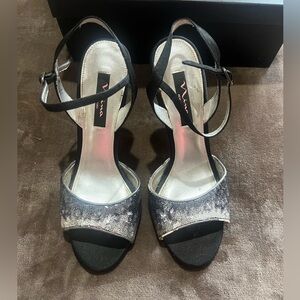Nina Black and Silver Heeled Sandals